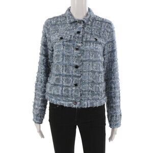 Picadilly Women Blue Check Collared Button Polyester Jacket Long Sleeve Size XS